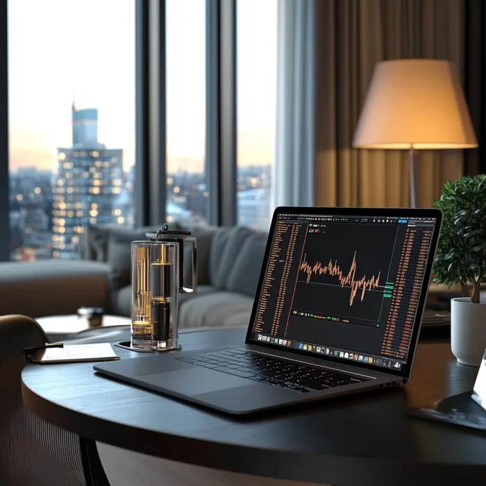 Laptop che mostra un grafico di trading