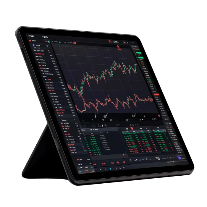Tablet che mostra il cruscotto di trading azionario